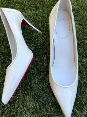 Christian Louboutin White Patent Pointed-Toe Stiletto with Red Sole